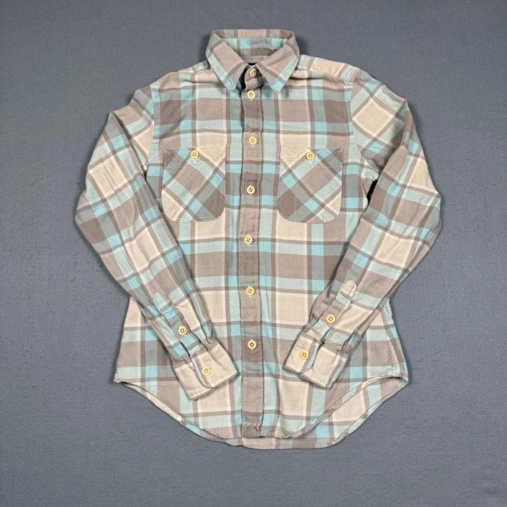 Polo Ralph Lauren Flannel Shirt Mens Small Blue Brown Plaid Button Up Workwear